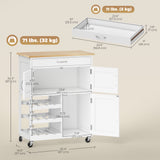 Rolling Kitchen Cart, Kitchen Island with Storage Drawer, 9-bottle Wine Rack, Wooden Countertop
