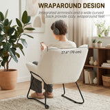 Accent Chair, Sherpa Fleece Armchair with Wide Backrest and Metal Legs