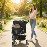 Poussette chien repliable 3 roues avec panier de rangement, auvent ajustable, porte-gobelet pour petits chiens
