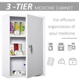 Armoire à pharmacie murale 3 niveaux en acier pour salle de bain, verrouillable avec 2 clés