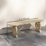 2-Person Outdoor Bench, Wood Garden Bench with Wagon Wheel Legs, Slatted Seat for Patio