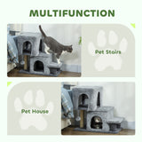 4-Step Pet Stairs, Adjustable Height Cat Stairs with Scratching Posts Cat Condo, Hanging Ball for High Bed