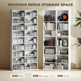 9-Tier DVD Shelf with 18 Compartments and 14 Adjustable Shelves, Holds 640 CDs, 360 DVDs or 430 Blu-rays