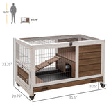 Wooden Indoor Rabbit Hutch Elevated Bunny Cage Habitat with Enclosed Run with Wheels