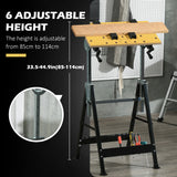 Établi portable, support d'outils d'atelier avec table de travail réglable en hauteur sur 6 niveaux, table de scie de menuisier avec 4 pinces, cadre en acier