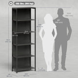 5-Tier Bookshelf, Freestanding Bookcase with LED Lights and Metal Frame for Living Room