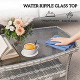 Outdoor Coffee Table with Storage Shelf, PE Wicker Patio Table with Glass Top for Garden