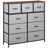 Commode chambre à coucher avec 9 tiroirs, coffre en tissu 4 étages, meuble-tour de rangement haut avec cadre en acier et dessus en bois pour garde-robes