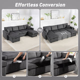 Convertible Sofa Bed, Corduroy U-Shaped Sleeper Sofa Couch with Storage Chaise