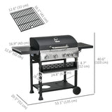 40, 000 BTU Propane Gas Grill BBQ Cart with 4 Main Burners, 1 Side Burner