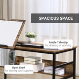 Adjustable Drafting Table Art Desk Drawing Table Craft Desk Workstation for Painting Multifunctional Writing Desk with Tiltable Tabletop and Storage Shelf