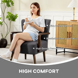 Fauteuil d'accent avec pieds en bois, fauteuil en tissu lin avec rembourrage épais