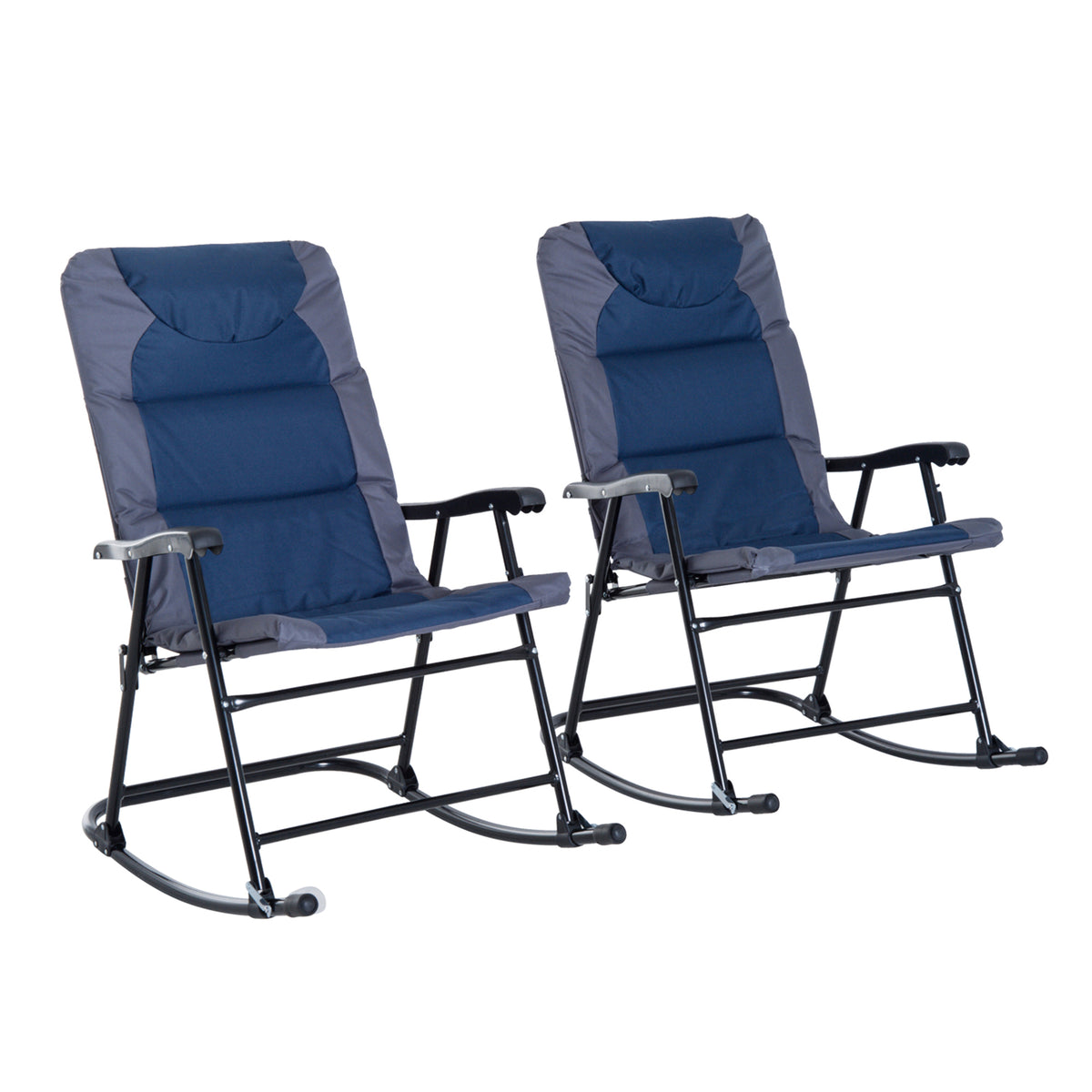 Ensemble de 2 Chaises Berçantes Pliantes avec Rocailles Rembourrées et Accoudoirs