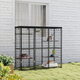 Catio extérieur/intérieur en treillis avec couverture imperméable, 4 plateformes de saut, 69