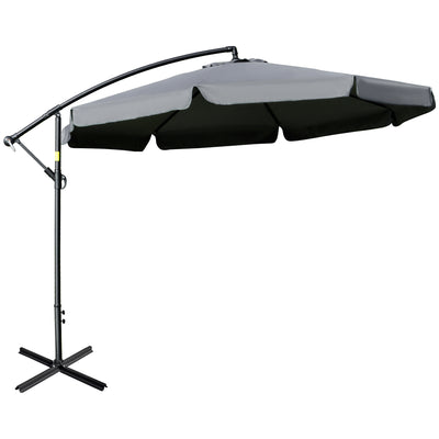 11 FT Cantilever Patio Umbrella Offset Parasol with Cross Base and 8 Ribs for Garden