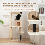 Arbre à Chat 52 Pouces avec Grattoirs, Lit Chat
