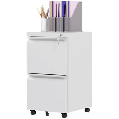 Mobile Vertical Filing Cabinet with Lock, 2-Drawer Steel File Cabinet with Adjustable Hanging Bar for Letter, A4 and Legal Size