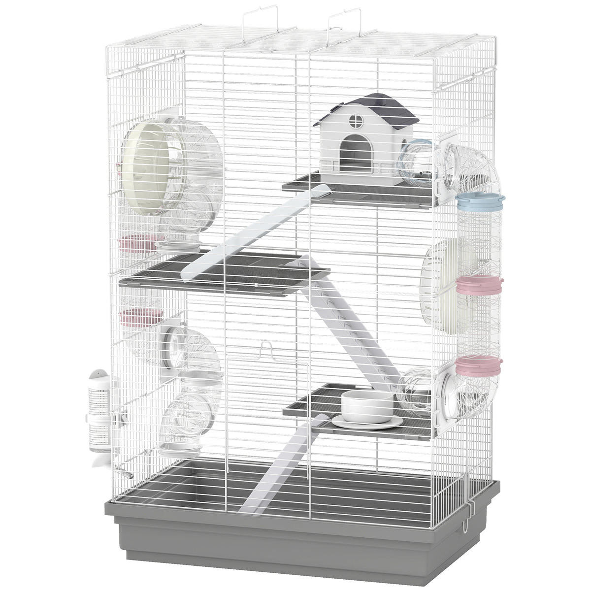 4-Level Large Hamster Cage with DIY Tubes, Exercise Wheels