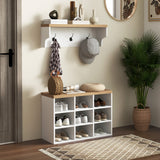 2-in-1 Hall Tree, 5-Hook Coat Rack Shoe Bench Set w/ Bench and Shoe Storage for Entryway