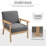 Minimalistic Accent Chairs Wood Frame w/ Thick Linen Cushions Wide Seat Armchair for Bedroom Office