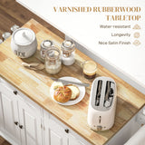 Kitchen Island with Storage, Rolling Trolley Cart with Rubber Wood Top, Spice Rack