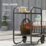 Outdoor Grill Cart with Storage, 2-Tier Bar Cart on Wheels with Side Handle, Steel Frame for Indoor Outdoor