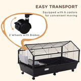 Guinea Pig Cage with Foldable Detachable Playpen, Rolling Rabbit Chinchilla Hedgehog Bunny Cage Small Animal Habitat with Water Bottle, 34.5