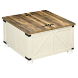 Farmhouse Coffee Table, Hidden Storage Compartment and Wooden Legs