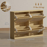 Narrow Shoe Storage Cabinet, Rattan Shoe Cabinet with 4 Flip Drawers and Adjustable Shelves for 20 Pairs