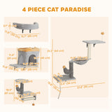 Cat Wall Shelves, 4 Pcs Cat Wall Furniture Set with Scratching Posts