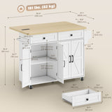 Kitchen Island with Storage, Rolling Kitchen Cart with Charging Station, Spice Rack, Drawers