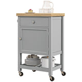 Desserte de cuisine à roulettes, îlot de cuisine roulant avec plateau en bois, porte-serviettes, tiroir et étagère pour salle à manger