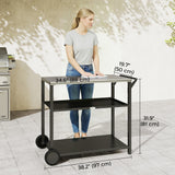 Outdoor Grill Cart with Stainless Steel Top, Three-Tier Pizza Oven Stand, BBQ Cart on Wheels