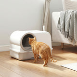 Cat Litter Box Easy Clean Drawer Odor Control Hooded Cat Litter Tray with Scoop White and