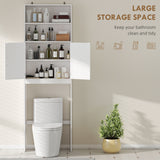 Over The Toilet Storage Cabinet, Freestanding 4-Tier Bathroom Organizer with Adjustable Shelf and 2 Doors