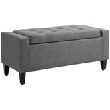Storage Ottoman Bench, Linen Upholstered Bench with Tufted Design