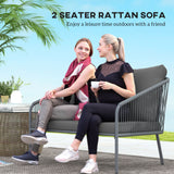 Garden Sofa with Cushions, 2-Seater Outdoor Balcony Rattan Sofa, 112 x 72 x 76 cm