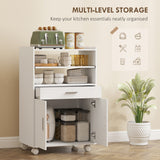 Microwave Cart with Wheels, Microwave Stand with Worktop, Open Shelves and Drawer, Storage Cabinet