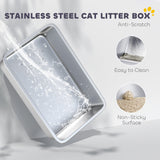 XL Stainless Steel Cat Litter Box for Big Cats with Flip Top