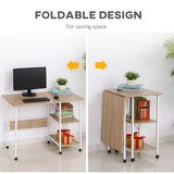 Folding Computer Desk with Storage Shelves, Study Writing Table Laptop Desk with 6 Wheels for Bedroom Home Office Workstation