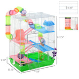Cage à hamster 5 étages portable avec roues d'exercice tube de jeu bouteille d'eau gamelles maison et échelle pour gerbilles