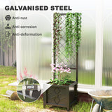 Galvanized Raised Garden Bed with Trellis, Metal Planter Box with Drainage Holes for Climbing Plants