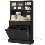 Kitchen Cabinet with Charging Station, 2 Tilt Out Cabinets, Microwave Stand