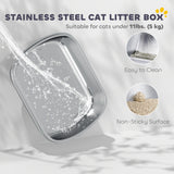 Enclosed Stainless Steel Litter Box, Metal Cat Litter Box with Scoop