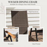 Folding Wicker Patio Dining Chair with 5-level Reclining Back, Wooden Armrests for Outdoor