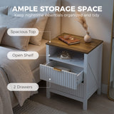 Modern Nightstand with 2 Fluted Drawers, Bedside Table with Open Storage Shelf