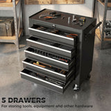 Rolling Tool Chest, 5-Drawer Lockable Tool Cabinet with 4 Wheels, Toolbox Storage Organizer for Garage