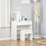 Modern Vanity Set with Flip Top Mirror and Cushioned Stool, Dressing Table with Storage Drawer for Bedroom