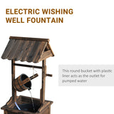 Wooden Well Wishing Fountain Outdoor with Electric Pump Water Bucket for Patio Garden