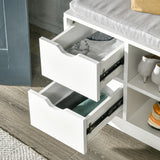Banc de rangement pour chaussures rembourré avec siège, Banc d'entrée avec tiroir, étagères ouvertes et pochette pour le couloir